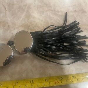 Chico’s Cade Fringe Black Faux Leather & Silver Long Necklace NWT Retail $69